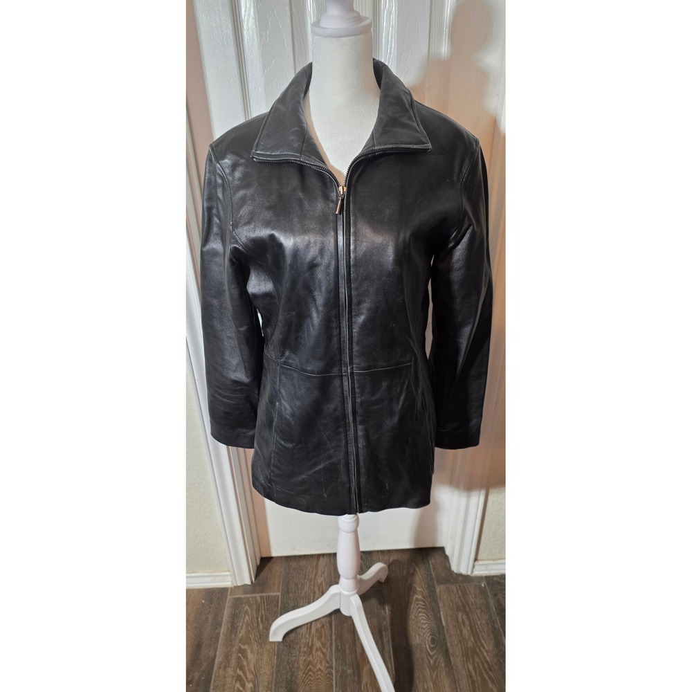 Wilsons Leather Pelle Studio Black Leather Zip Up Jacket Womens Medium
